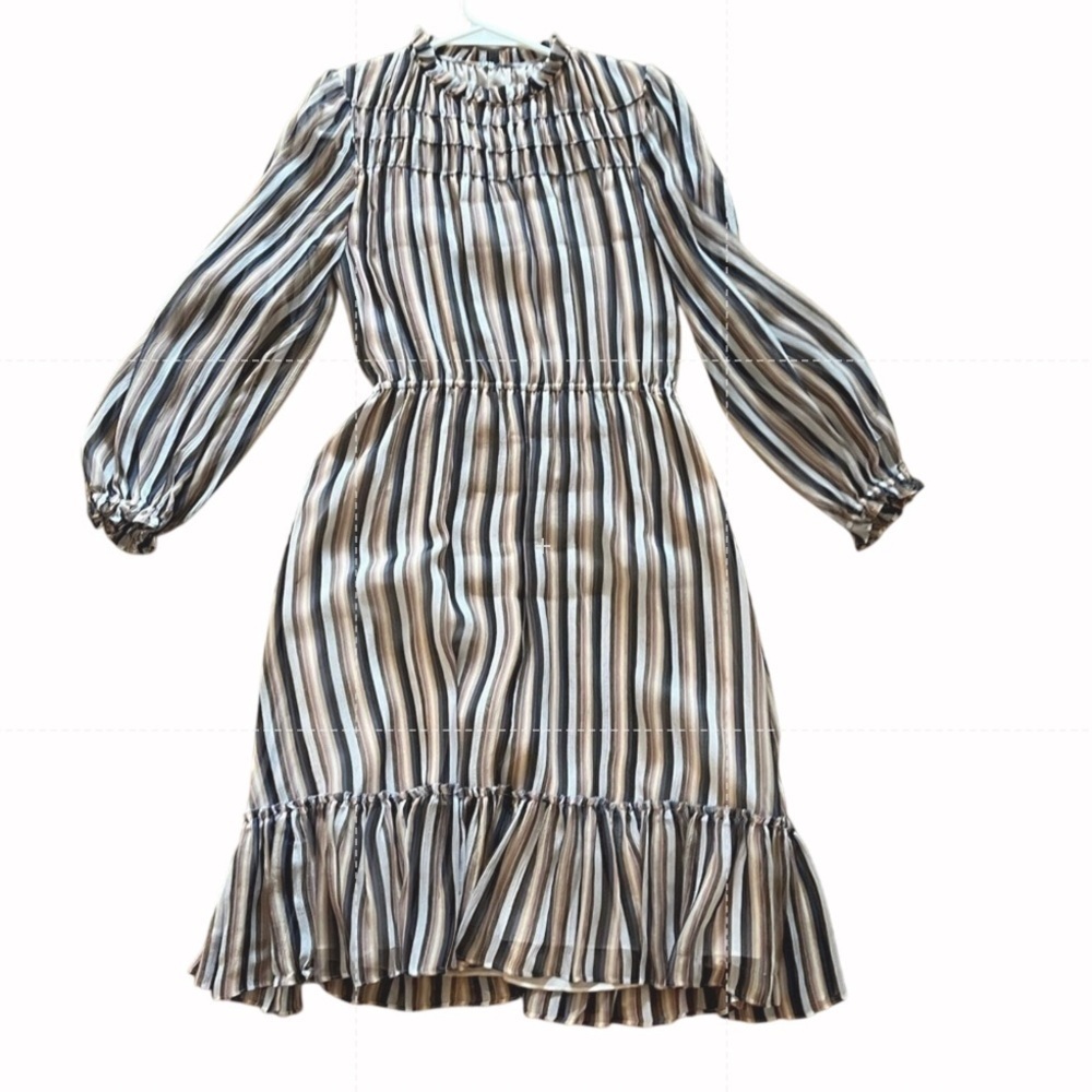 Derek Lam 10 Crosby silk sheer pastel striped mini dress with ruffles EUC
